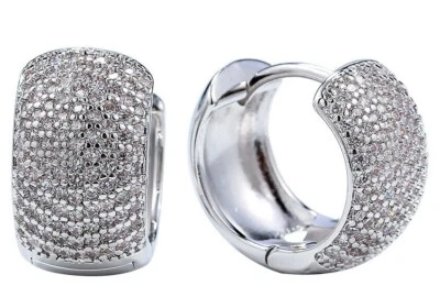 Pendientes de aro Huggie de plata circonita helada cristal brillante grandes gruesos aros hombres mujeres Foto 1 de 4