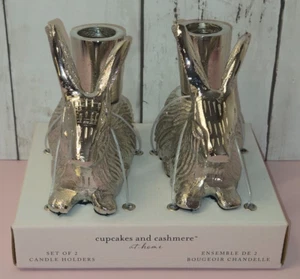 Cupcakes and cashmere Set of 2 Silver Easter Bunny Taper Candle holders - Picture 1 of 6