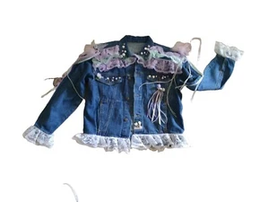 80's Style Bedazzled Jean jacket Pearls Lace Bride Cosplay Valley Girl Halloween - Picture 1 of 13