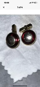 Swank Cufflinks Ruby Red glass and gold tone. Vintage - Picture 1 of 5
