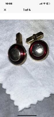 Swank Cufflinks Ruby Red glass and gold tone.       Vintage - Image 1 of 4