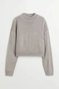 H&M Divided Mockneck Knit Sweater M Light Gray Drop Shoulder Cropped Loose Fit - Picture 1 of 20