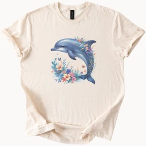 Delfin Blumen T-Shirt Ozean Grafik Shirt Natur Geschenk - Bild 1 von 7