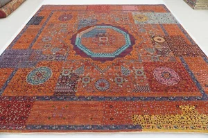 10 x 10 ft Orange Mamluk Super Fine Hand Knotted Medallion Square Rug - Picture 1 of 24
