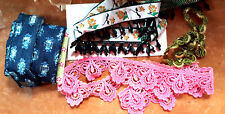 4 pcs Fancy TRIMS (Wide Pink Lace,Glitter Denim,Dangling Beaded,Metallic)