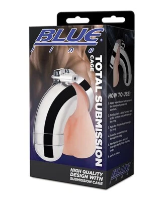 Blue Line Total Submission Cage High Quality Metal Male Penis Chastity Device - Image 1 of 4