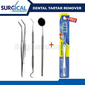 Removedor de placa de cálculo de sarro dental, raspador de dientes, espejo dental y cepillo de dientes - Imagen 1 de 3
