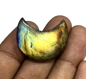 28.70 Cts Natural Multi Fire Labradorite Carved Cabochon Crescent Moon Gemstone - Picture 1 of 6