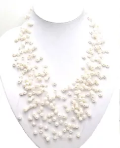 Collar de perlas blancas naturales de agua dulce de 6-7 mm para mujer estrellado 20 hebras - Imagen 1 de 18