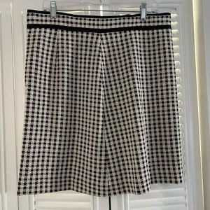 Ann Taylor Skirt Womens Size 10 Cream Black Plaid Faux Leather Trim A Line - Picture 1 of 11