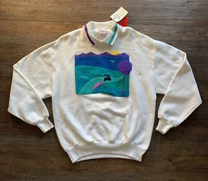 Vintage Jerzees Golf Sweatshirt Collard Suede Applique Sunset Women’s LARGE NEW - Picture 1 of 10
