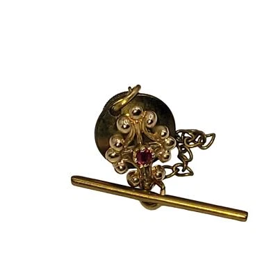 Gold Tone ~ Purple Jeweled oval ~ tie clasp with chain ~ tie tack ~ tie pin - Image 1 of 4