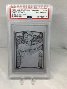 2017 Goodwin Black Printing Plate 1/1 #45 Tiger Woods PSA Authentic - Picture 1 of 2