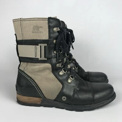 SOREL Major Carly Combat Boots - Womens Size 9.5 - Black Leather/Gray Canvas - Image 1 of 4