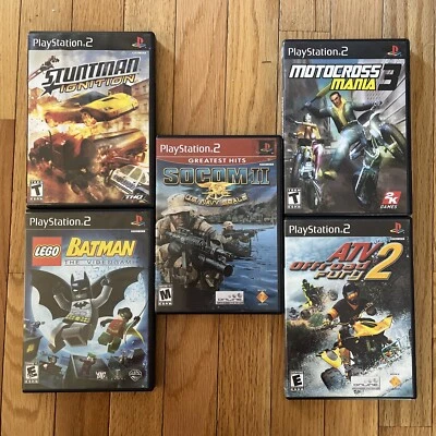 PS2 Game Lot - Lego Batman - Motocross Mania - Socom 2 - Offroad Fury - Stuntman - Image 1 of 4