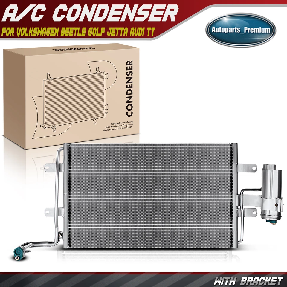 AC Condenser w/ Receiver Drier for Volkswagen Beetle Golf Jetta Audi TT Quattro - Image 1 of 4