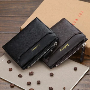 Mens RFID Leather Wallet Small Zipper Bifold Slim Wallet Credit Card ID Holder - Picture 1 of 17