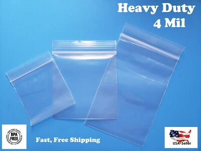 Heavy Duty 4Mil Clear Reclosable Zipper Baggies Top Lock Zip Seal Plastic Bags - Image 1 of 4