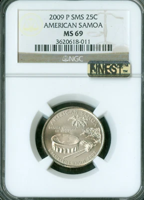 2009 P AMERICAN SOMOA QUARTER NGC MS69 SMS MAC FINEST & SPOTLESS . - Image 1 of 2