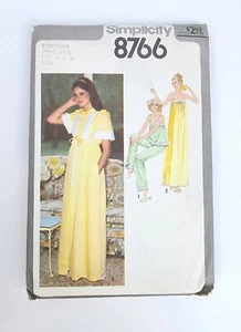 Vintage 1970s Simplicity Sewing Pattern Women's NIGHTGOWN PAJAMAS 8766 Sz 14&16 - Picture 1 of 6