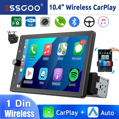 10.4" Single DIN Rotatable Wireless Carplay Android Auto Radio Car Stereo Camera - Image 1 of 4