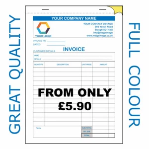 PERSONALISED DUPLICATE A5 INVOICE BOOK / PAD PRINT / NCR / RECEIPT/ ORDER - Foto 1 di 8