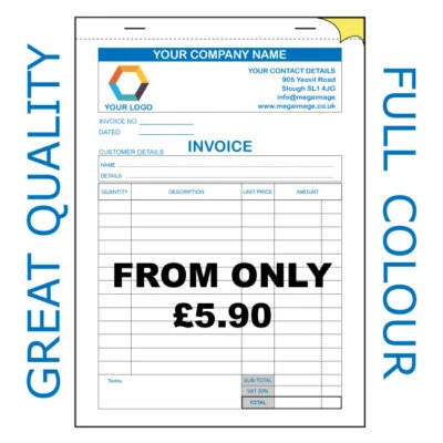 PERSONALISED DUPLICATE A5 INVOICE BOOK / PAD PRINT / NCR / RECEIPT/ ORDER - Image 1 of 4