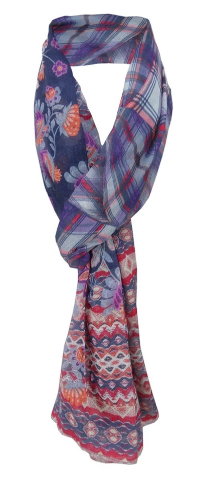 OHNE MARKENNAME Schal in violett lila orange marine blau rau rot - Blumenmotiv - Gr.180 x 70 cm