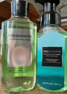 2pc FRESHWATER Foaming HAND SOAP & HAIR FACE BODY WASH Bath and Body Works - Picture 1 of 2