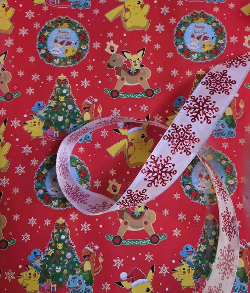 Pokémon Gift Wrap 25sqft 3yrds Ribbon see description Wrapping Paper Christmas  - Image 1 of 1