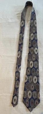 Corbata Adolfo 100% Seda, Azul Tostado Gris Oliva Rojo Diseño Geométrico Ovalado Foto 1 de 4