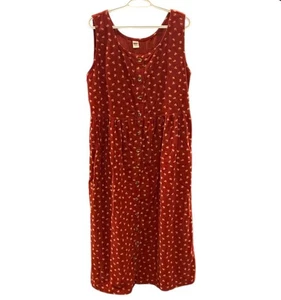 90s LL Bean Jumper Dress Tag 14 Floral Corduroy Grandmacore 42" Bust L/LX Maxi - Picture 1 of 6