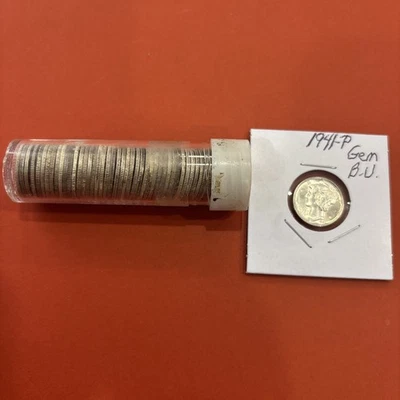 Rollo 50 monedas de diez centavos de mercurio D & S de alto grado XF + buen estado + gema de bonificación 41-P BU Foto 1 de 4