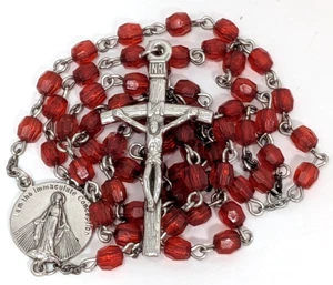 Vintage Pope John Paul II Immaculate Conception Red Plastic Bead Catholic Rosary - Picture 1 of 6