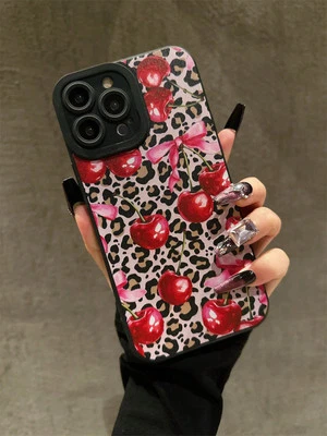 STYLE EXRPESS Cherry Leopard Print Phone Case For iPhone 16 15 14 13 12 11 Pro Max Shockproof