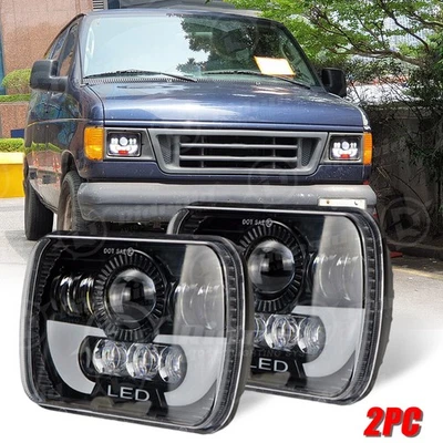 For Ford E-150 E-250 E-350 Econoline Pair 7x6" 5x7" LED Headlight DRL Hi/Lo Beam - Image 1 of 4