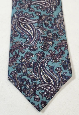 Corbata Claybrooke Hombre Verde Púrpura Beige Paisley 100% Seda 56" Carrera Foto 1 de 4
