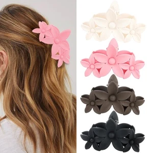 4 Pcs Matte Flower Non-Slip Hair Claw Clips Hawaii Thick Hair Accessories - Picture 1 of 7