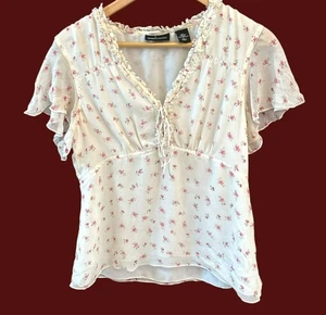 Vintage Y2K Moda International Babydoll Floral Blouse Large Cottagecore Prairie - Picture 1 of 4