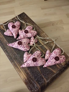 5 Stoff -Doppelherzen Paisley Muster in rosa -rot Tönen zum aufhängen Handarbeit - Bild 1 von 3