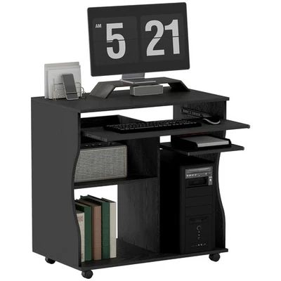 HOMCOM Computer Table Study Desk with Sliding Keyboard Tray, Black - Image 1 of 4