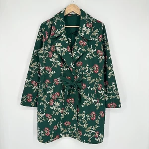 Gabardina Floral Bordada Rosa Sin Fin Chaqueta Larga con Cinturón Verde, Talla M - Imagen 1 de 11