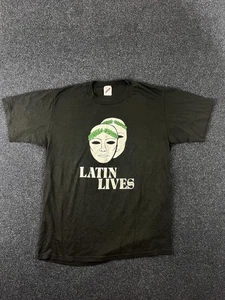 Vintage Latin Lives Shirt Mens Extra Large Black Roman Masks Made USA 90s - Picture 1 of 7