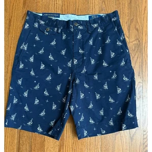 Pantalones Cortos Chinos Polo Ralph Lauren Para Hombre Azul Blanco Velero Talla 30 9" Entrepierna - Nuevos con Etiquetas - Imagen 1 de 5