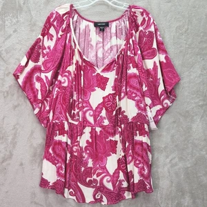 Karen Kane Tunic Womens Plus 1X Pretty In Pink Ruffle Hem Top Paisley Peasant - Picture 1 of 7
