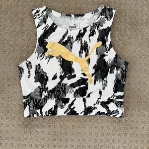 PUMA Sports Bra Cropped Active Top Logo Black & White Print Size XS - Picture 1 of 6