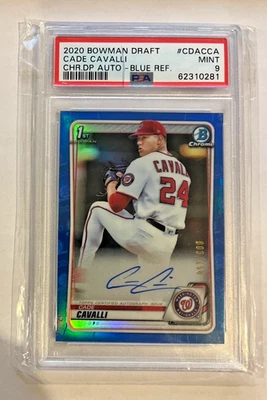 2020 Bowman Chrome Draft CADE CAVALLI Auto /150 Blue Refractor 1st RC PSA 9 - Image 1 of 2