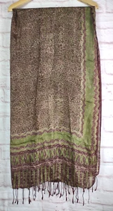 100 % Seide Schal Damen Schal Halstuch 66"X34" Lotusblume Design grün mauve kein Etikett - Bild 1 von 8