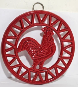 Red Cast Iron Rooster Trivet Country Farmhouse Wall Hanging - Picture 1 of 2