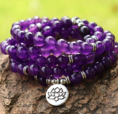 Amethyst 108 Mala Bead Prayer Healing Meditation Necklace Bracelet Talisman Gift - Image 1 of 4